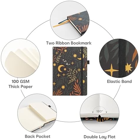 &And Per Se Dotted Journal Notebook, A5 Hardcover Aesthetic Dotted Notebook – 160 Pages 100gsm Thick Dot Grid Paper, 3 Sticker Sheets – Gift-Ready Journaling Kit for Women (Lunar Leaf) - Image 5