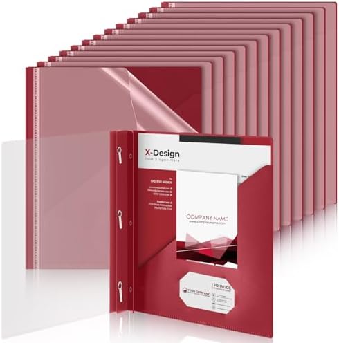 Teling 24 Pcs Clear Front Report Covers with 3 Prongs, Suit for A4/8.5'' x 11'' Letter Size Paper, Plastic Dark Red Presentation Folders Bulk, 90 Sheet Capacity, for School Business by Teling