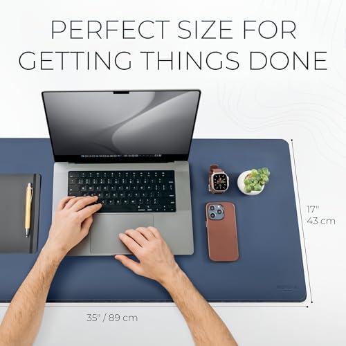 Nordik Felt and Leather Desk Mat - Dual Layer Midnight Blue 35 x 17 in - Image 3