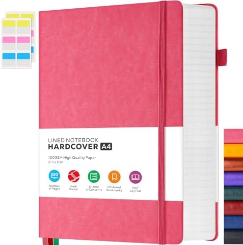 FOCUS DAY Lined Journal Notebook for Women/Men Writing Work, 320 Pages A4 Large Notebook notepads 8.5 x 11 for Note Taking, Hardcover Leather Journal, 100Gsm Thick Paper, Pink by FOCUSDAY