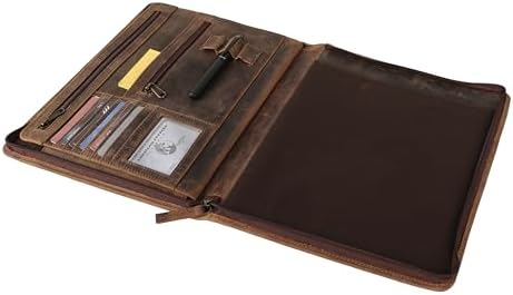 KomalC Leather Portfolio with Zipper Closure | Business Padfolio for Documents, Tablets & Accessories | Vintage Full-Grain Leather Organizer for Professionals - Image 7