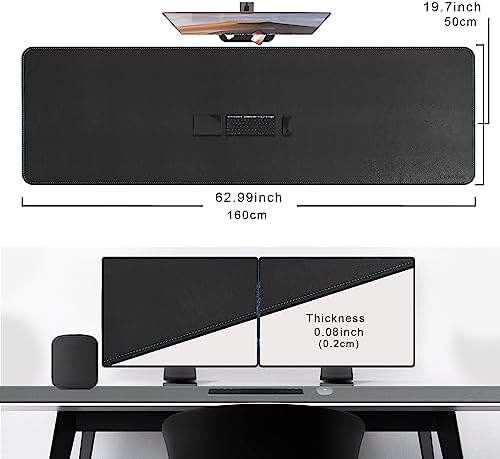 CENNBIE Leather Desk Mat Large, 63" x 19.6" Desk Pad Protector(Black) - Image 2