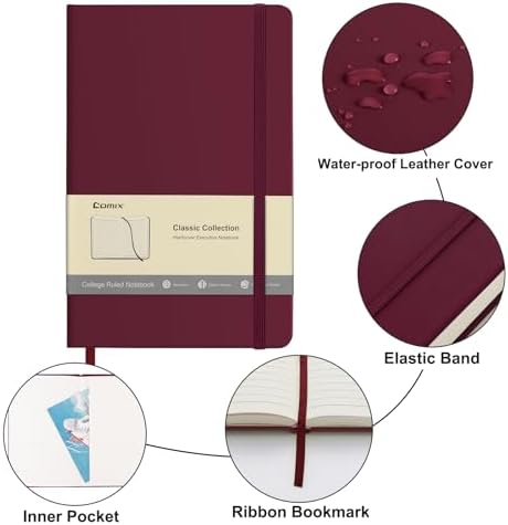 Comix Lined Journal Notebook for Work, 240 Pages, 5.5" x 8.3", Burgundy - Image 3