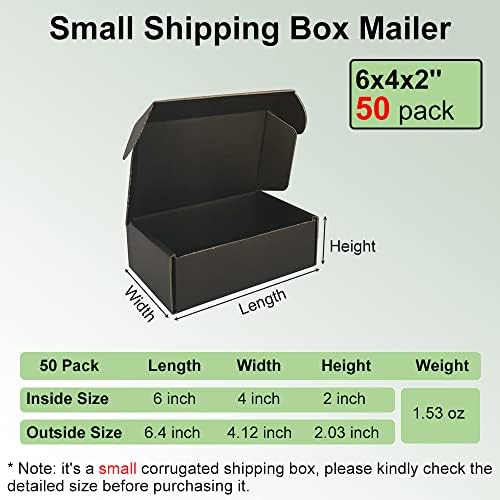 50 Pack 6x4x2'' Small Shipping Boxes, Black Corrugated Cardboard Literature Mailers, Mailing Packaging Supplies for Small Business (BK642-50) - Image 2