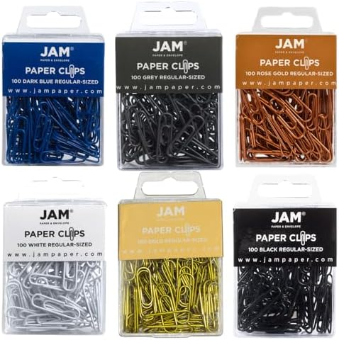 JAM PAPER Colorful Standard Paper Clips - Regular 1 Inch Paperclips - Business Assortment - 6 Packs of 100 by JAMPaper