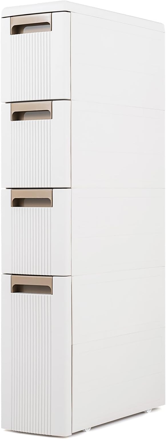 Giantex 4-Tier Narrow Storage Cabinet, Slim Rolling Cart with 4 Drawers & 3 Removable Dividers, Plastic Storage Organizer with Wheels for Small Spaces Bathroom Kitchen by Giantex