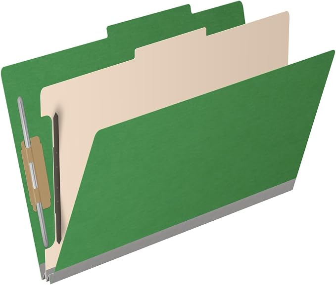 25 Pt. Pressboard Classification Folders, 2/5 Cut ROC Top Tab, Legal Size, 1 Divider, Moss Green (Box of 10) - Image 2