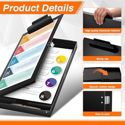 2 Pcs 11 x 17 in Aluminum Clipboards with Storage, Black - Image 3