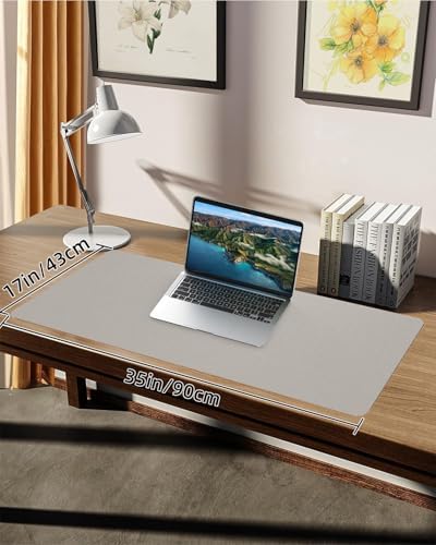 Leather Desk Pad Protector,Large Mouse pad,Office Desk mat,Laptop Mat for Desk, Non-Slip PU Leather Desk Blotter,Waterproof Desk Writing Pad for Office/Home(35"x17",Light Grey) - Image 7