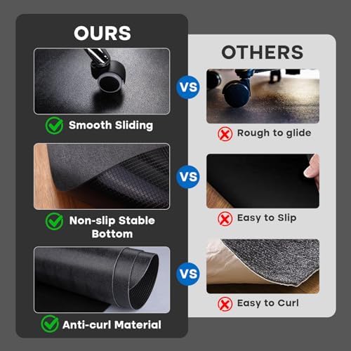 Office Chair Mat for Hardwood Floor: 53"x45" Large Black Rolling Chair Mat for Hard Wood and Tile Floor, Anti-Slip Heavy Duty Floor Protector Mat Under Computer Desk, Easy Glide Chair Mats for Home - Image 4