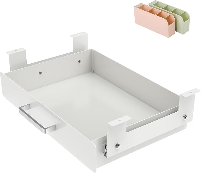 Gome Under Desk Pull-Out Drawer - Storage Organizer Office Mounted, Easy Slide-Out Pencil Drawer for Saving Space, Ideal for Sit-Stand Workstation (For 1.2" Support Bar Under Desk) by GOME
