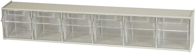 Akro-Mils TiltView Plastic Storage Cabinet with 6 Tilt Out Bins, Horizontal Organizer, Teacher Toolbox, and Office Supply Organizer, 23-5/8" W x 3-1/2" H x 3-3/4" D, Stone by Akro-Mils