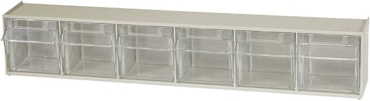 Akro-Mils TiltView Plastic Storage Cabinet with 6 Tilt Out Bins, Horizontal Organizer, Teacher Toolbox, and Office Supply Organizer, 23-5/8" W x 3-1/2" H x 3-3/4" D, Stone by Akro-Mils