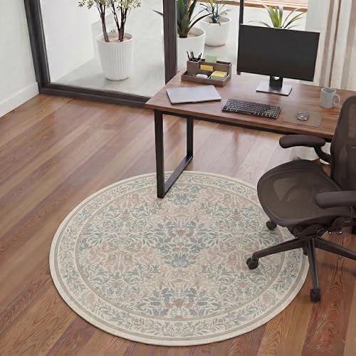5FT Round Office Chair Mat for Hardwood Floor, Non-Slip Washable Beige Pink - Image 4