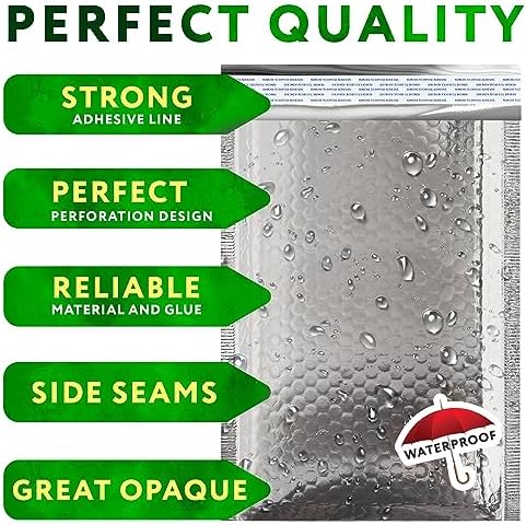 Metallic Bubble Mailers, Silver Glossy Padded Envelopes 6.5 x 9 Inches, Cushion Bubble Shipping Bags, Self Seal Mailing Envelopes, Pack of 250 - Image 3