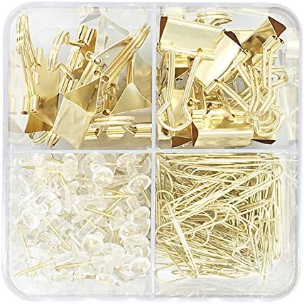 Gold Paper Binder Clips Push Pins Sets Desk Accessories for Office School Home Supplies - Image 2