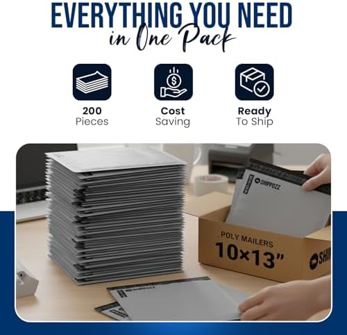 Shippozz 10x13 Poly Mailers 200 Pack, Durable Waterproof Polymailers for Shipping Clothes, Self Seal Mailing Bags for Small Business Packaging Supplies, Mailing Envelopes for Books, and Accessories - Image 4