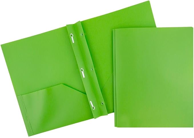 JAM PAPER Plastic 2 Pocket POP Folders - Durable School Folders with Metal Prongs Fastener Clasps - Lime Green - 12/Pack by JAMPaper
