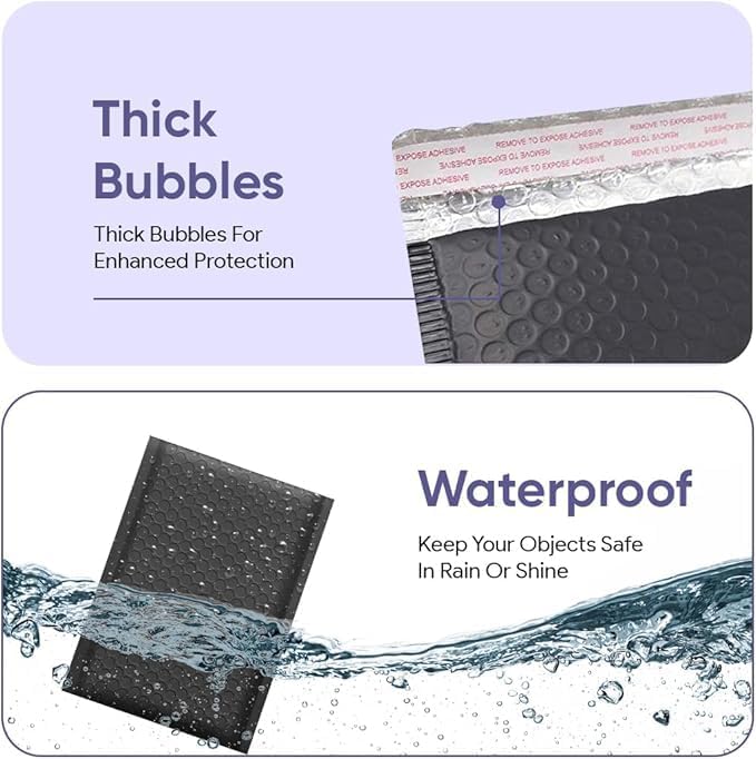 Black Bubble Mailers 12x15, Self Seal Poly Padded Envelopes, 50 Pack - Image 5