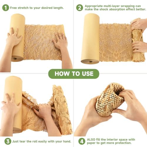 Honeycomb Packing Paper Wrap 15''x20520" (1710 ft), Substitute Alternative for Bubble Cushioning Wrap for Moving Shipping Packaging, Recyclable Moving Supplies with 48 Fragile Sticker Labels - Image 3