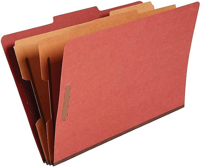 Staples Pressboard Classification Folder, Legal Size, 2/5‑Cut Top Tab, 2 Dividers, Red, Durable Construction, 10/Box - Image 2