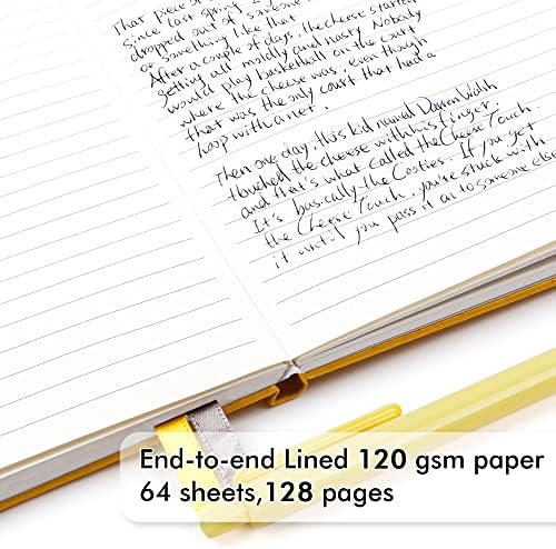 feela 24 Pack Journal Notebook for Work, Business Notebook Bulk Hardcover Lined Writing Journal with Pen Holder for Men Women Note Taking, with 24 Black Pens, 120 GSM, 5.1”x8.3”, A5, Yellow - Image 3