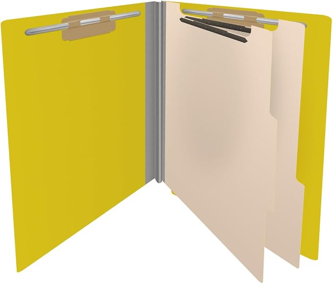 25 Pt. Pressboard Classification Folders, Full Cut End Tab, Letter Size, 2 Dividers, Yellow (Box of 10) - Image 4