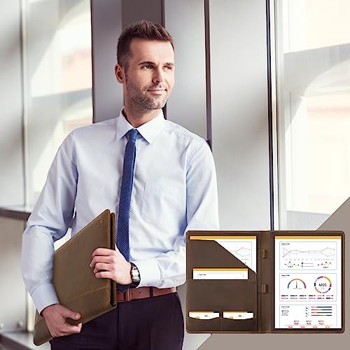 Ringsun Leather Portfolio Organizer for Men Women, Leather Padfolio Business Resume Legal Pad Portfolio Notebook Binder for A4/Pad, Leather Folio Leather Folder, Brown - Image 6