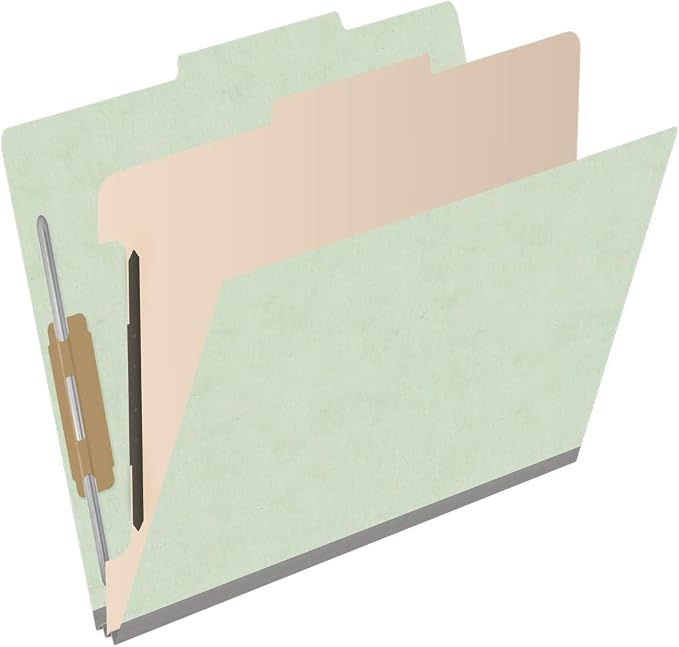 25 Pt. Pressboard Classification Folders, 2/5 Cut ROC Top Tab, Letter Size, 1 Divider, Pale Green (Box of 10) - Image 2