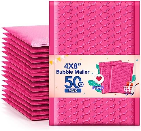 GSSSUSA Pink Bubble Mailers 4x8 Inch 50 Pack Small Padded Envelopes by GSSUSA