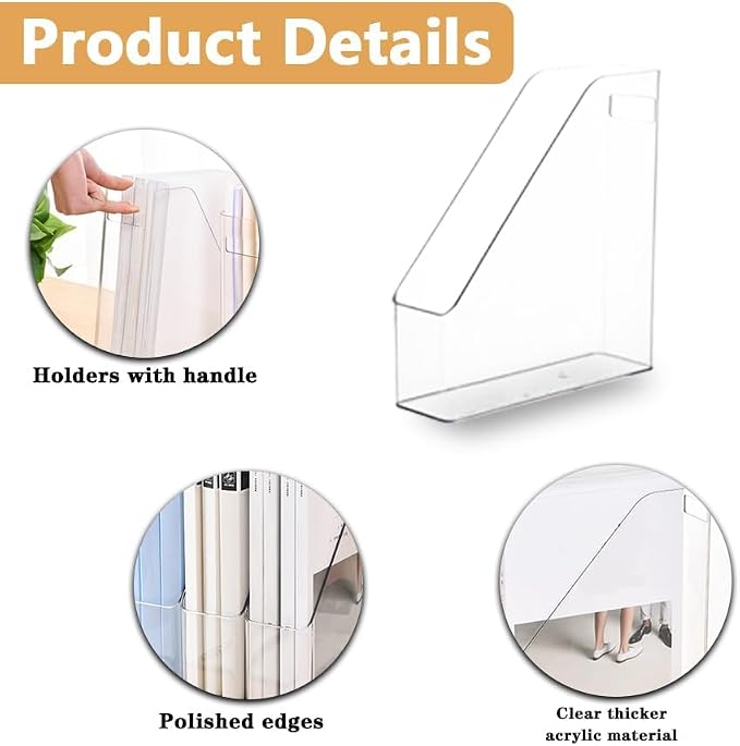 6Pcs Clear Acrylic Magazine File Holder Paper Document Organizer | Vertical File Folder Divider Box, Desktop Supplies Label Pockets Shelves Case,for Office Home School Desktop Stationary - Image 4