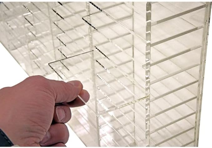 Kingdom TMOV100 Acrylic Wall Mount 100 Movable Divider Cassette Tape Rack/Stamp Pad Rack for Easy Sorting and Organizing of Cassette Tapes, Stamp Pads, Playing Cards, Card Decks, 8mm Frame - Image 3