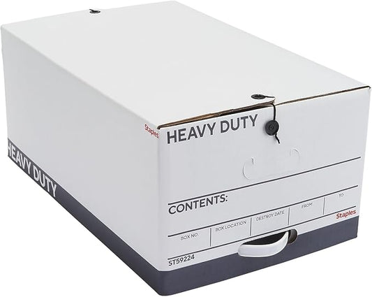 STAPLES Heavy Duty File Box, String and Button Lid, Legal, White/Gray, 4/Pack (TR59224) by Staples