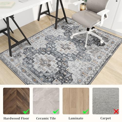 chakme Office Chair Mat for Hardwood Floor, 48"x36" Easy Glide Computer Desk Mat Protector for Rolling Chair Under Desk Rug Nonslip Backing, Machine Wash, (Boho) - Image 3