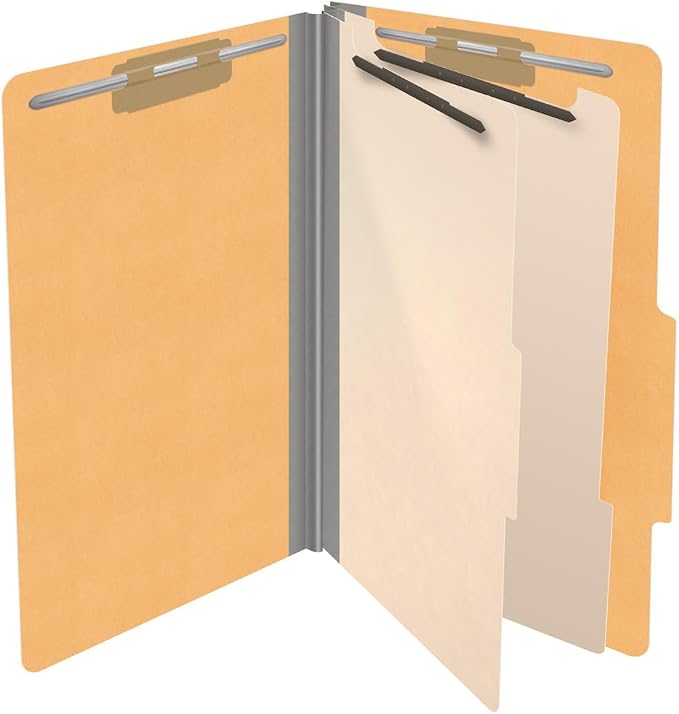 18 pt Heavy Duty Top Tab Color Folders, 2/5 Cut ROC Top Tab, Legal Size, 2 Dividers, Gold (Box of 10) - Image 4