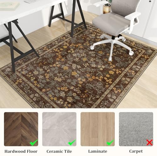 chakme Office Chair Mat for Hardwood Floor, 60"x45" Easy Glide Computer Desk Mat Protector for Rolling Chair Under Desk Rug Nonslip Backing, Machine Wash, (Floral) - Image 3
