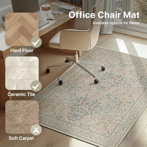 48"x60" Office Chair Mat for Hardwood Floor, Non-Slip Washable Beige Pink - Image 3
