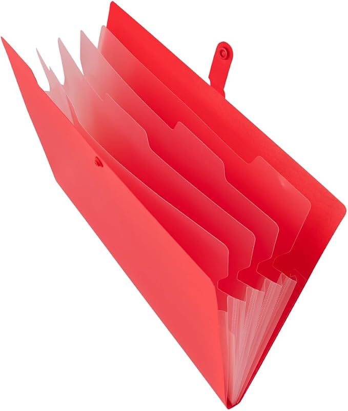 JAM PAPER Slim Expanding File Folder - 5 Pocket Plastic File Folder – Snap Closure - 9 x 11 1/2 - Red - Sold Individually - Image 4