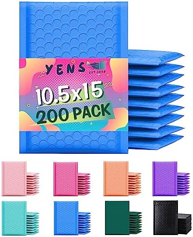 Yens Bulk Blue Poly Bubble Mailers 10.5x16 200 Pack Usable 10.5x15 by YensPackage