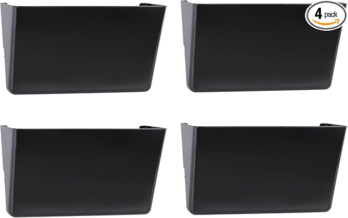 4 Pack Black Single Pocket Hanging File Organizer, Plastic Wall Mount Paper Mails Magazines Holder, Mounted Folder Bins for Office, School and Home, 12.99x4.13x7.48 inches by EASEPRES