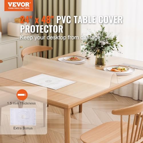 VEVOR Plastic Table Cover, 24 x 48 Inch 1.5 mm Thick Frosted PVC Desk Mat Protector, Waterproof & Easy Cleaning Desk Pad Tablecloth, for Office, Dresser, Dining Room,Night Stand - Image 2