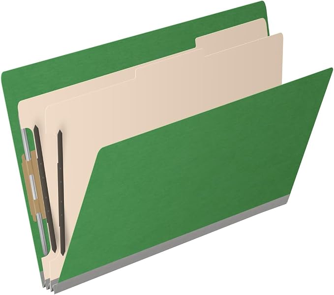Ecom Folders End Tab Pressboard Classification Folders | Legal Size 25 Pt Stock with 2 Dividers and 2" Tyvek Expansion | Medical, Legal & Office Records Organizer | Moss Green, Box of 10 - Image 2