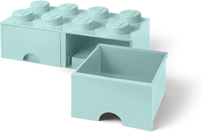 LEGO Brick Drawer, 8 Knobs, 2 Drawers, Stackable Storage Box, Aqua Mint Green | Stackable Storage Box 2 Pull-Out Drawers 8-Knob Brick Design Toy & Desk Storage Home Decor Office Kids Room - Image 4