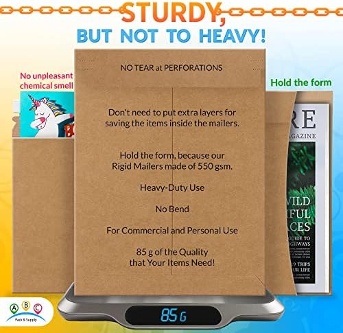 ABC PACK & SUPPLY Rigid Mailers 9 x 11.5 Inch, Brown Cardboard Envelopes, Self Seal Tear Strip, 550 GSM Paperboard, Stay Flat Design, Pack of 100 - Image 3