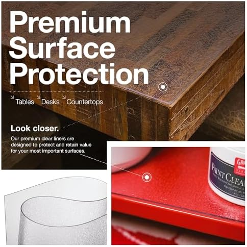 Clear Table Protector, USA Made, Safe, 21 x 21 Inch, 2mm Thick Pebble Textured Vinyl, Clear Tablecloth Protector for Countertop, Plastic Table Cover for Coffee Table - Image 2
