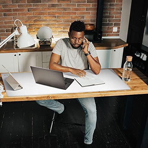 Cacoy Leather Desk Blotter Pad, 47.2" x 15.7" Oversized Mouse Pad XXL, Extended Computer Mouse Mat, Desk Writing Pad for Office, Home, Gaming (White) - Image 3