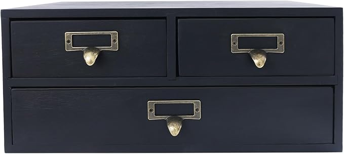 Stackable Wooden Desk Storage Box, 12 Drawers Tabletop Organizer, Black | 4-Pack Countertop Apothecary Cabinet, Vintage Library Card Catalog Storage Cabinet with Metal Label Handles for Office Home - Image 5