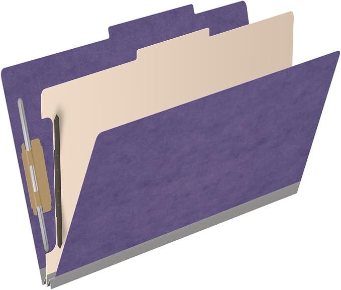 25 Pt. Pressboard Classification Folders, 2/5 Cut ROC Top Tab, Legal Size, 1 Divider, Purple (Box of 10) - Image 2