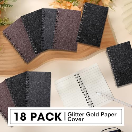 Jutom 18 Pcs Small Spiral Notebook Memo Pad 3x5, Glitter Black,Grey,Coffee - Image 3