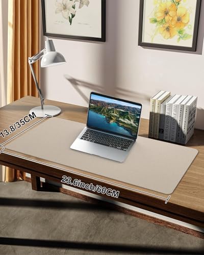 Small Desk Mat,Leather Desk Pad Protector,Desk Mouse pad,Office Desk mat,Laptop Mat for Desk, Non-Slip PU Leather Desk Blotter,Waterproof Desk Writing Pad for Office/Home(23.6"x13.8",Apricot) - Image 2